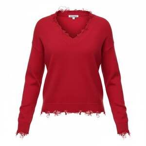 Wild Honey Red Distressed V-Neck Sweater
